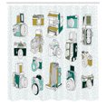 thumbnail image 2 of Ambesonne Paparazzi Shower Curtain, Various Vintage Cameras, 69"Wx70"L, Sea Green Khaki, 2 of 4