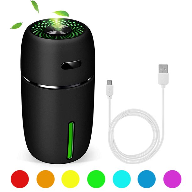 ODOMY Portable Mini USB Humidifier Car Air Purifier Aroma Diffuser with 7 LED Warm Lights Small