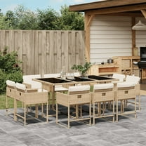 vidaXL 11 Piece Patio Dining Set with Cushions Beige Poly Rattan
