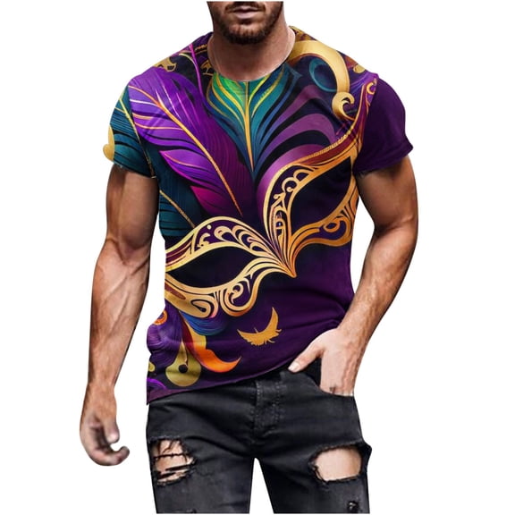 Tbopshirt Mens Tops,Mardi Gras Clothing,Men Casual Printed T-shirt Short Sleeved Round Neck Top Shirt,Tops for Men's