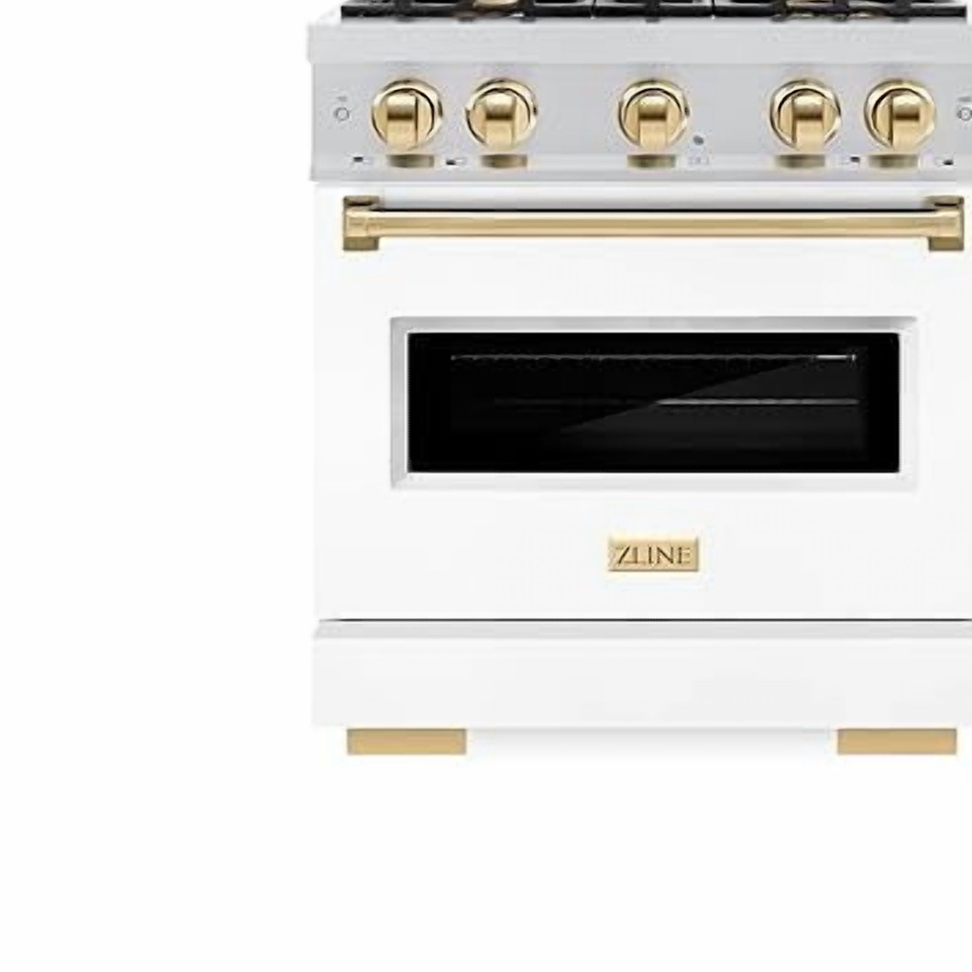 ZLINE Autograph Edition 30 in. 4.2 cu. ft. Classic Gas Range with 4 Burner Cooktop and Convection Gas Oven in Stainless Steel with White Matte Door and Polished Gold Accents (CGRZ-WM-30-G)
