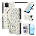 thumbnail image 1 of Wallet Case for Samsung Galaxy A12 , PU Leather Phone Cover Kickstand RFID Blocking Flip Case Card Slots Wrist Strap Relief Engraved Pattern Magnetic With Stylus Pen, Gold Flower, 1 of 10