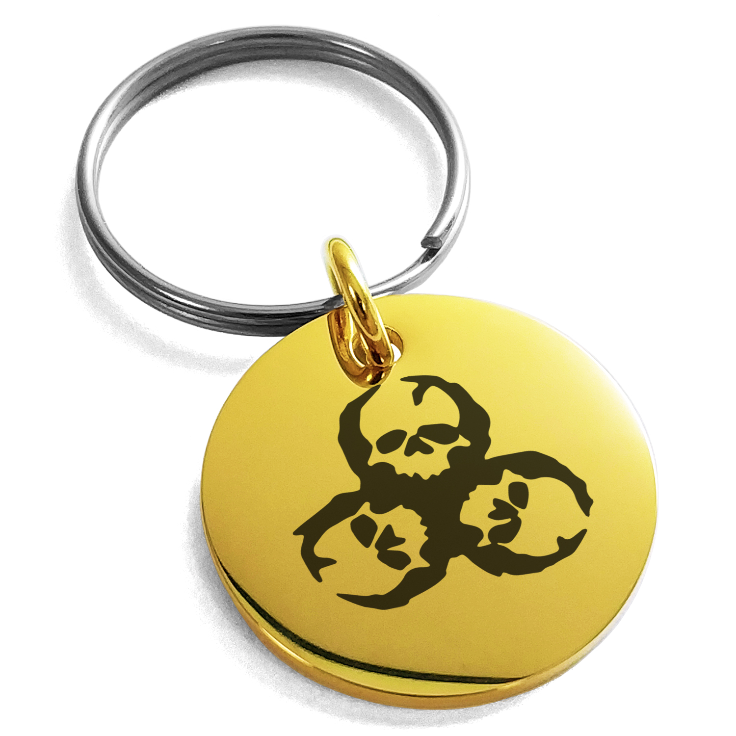 Stainless Steel Zombie Skull Biohazard Engraved Small Medallion Circle ...