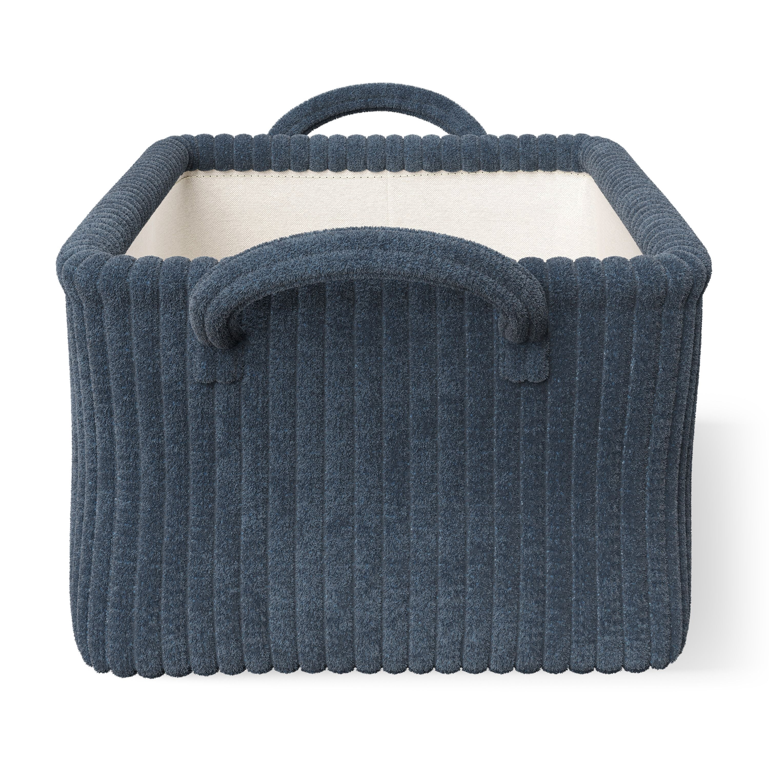 Mainstays Kids Medium Dark Blue Ribbed Corduroy Fabric Storage Basket with Handles