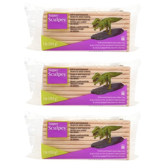 Super Sculpey Original Beige, Arcilla para horno, 1.35 kg, paquete de 3