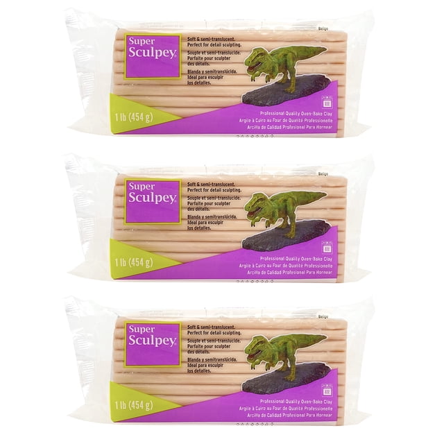 Super Sculpey Original Beige, Arcilla para horno, 1.35 kg, paquete de 3