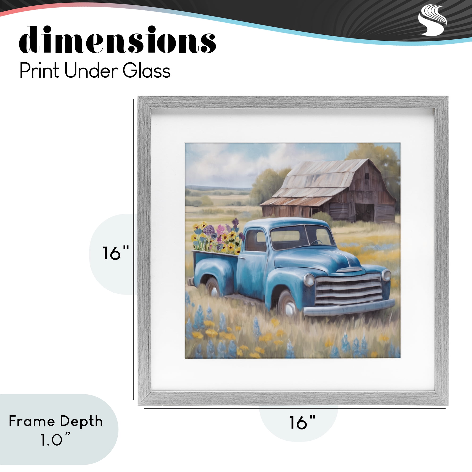 Stupell Industries Flower Truck in Antique Blue Gray Framed Print Under Glass, design by Kim Allen