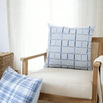 Ox Bay and Stacy Garcia 20" x 20" Light Blue Checkered Embroidered Cotton Blend Adult Decorative Throw Pillow Cover