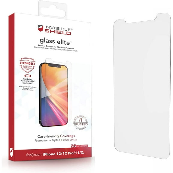 ZAGG InvisibleShield Glass Elite  Plus Screen Protector for iPhone 12 and iPhone 12 PRO  Strongest Tempered Glass, Smudge-Free ClearPrint, Extreme Shatter, Impact and Scratch Protection
