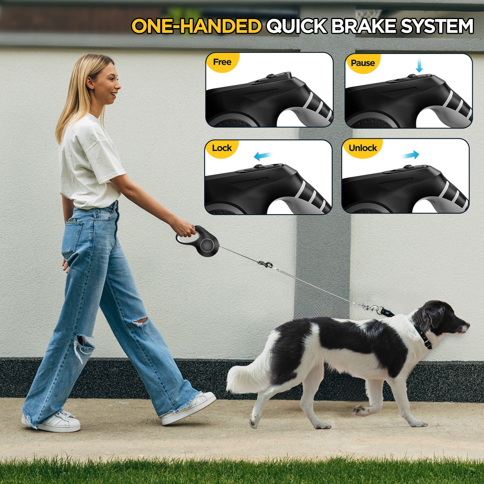 BEBANG Retractable Dog Leash, 20ft Dog Leash Retractable with Poop Bag Dispenser for Small Medium Large Dog Up to 110lbs