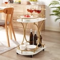 thumbnail image 3 of 2 Tier Mobile Industrial Style Bar Cart with Wine Rack and Glass Holder Rolling Drink Trolley for Kitchen and Living Room, 3 of 6