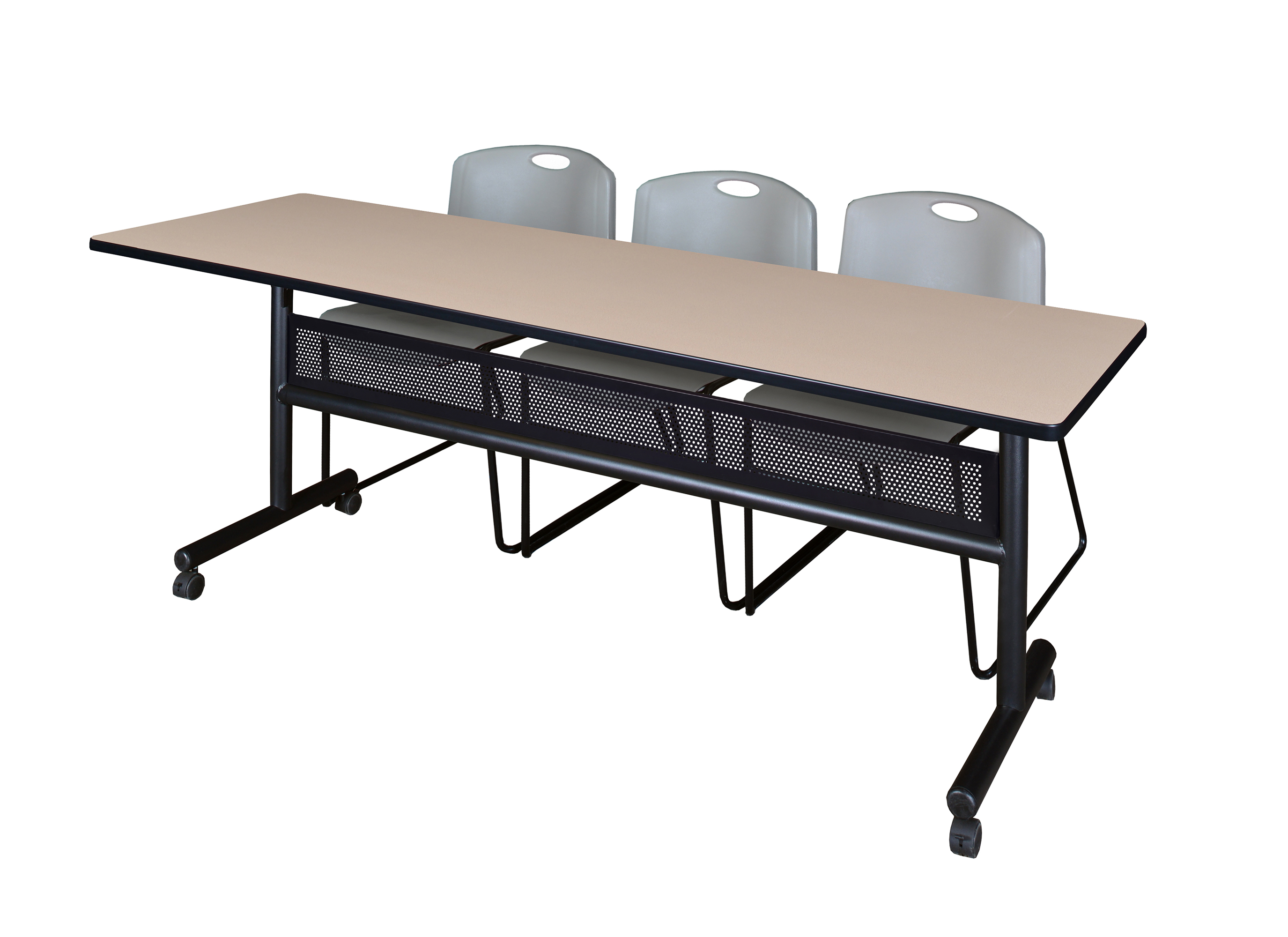 84" x 24" Flip Top Mobile Training Table with Modesty Panel Beige and
