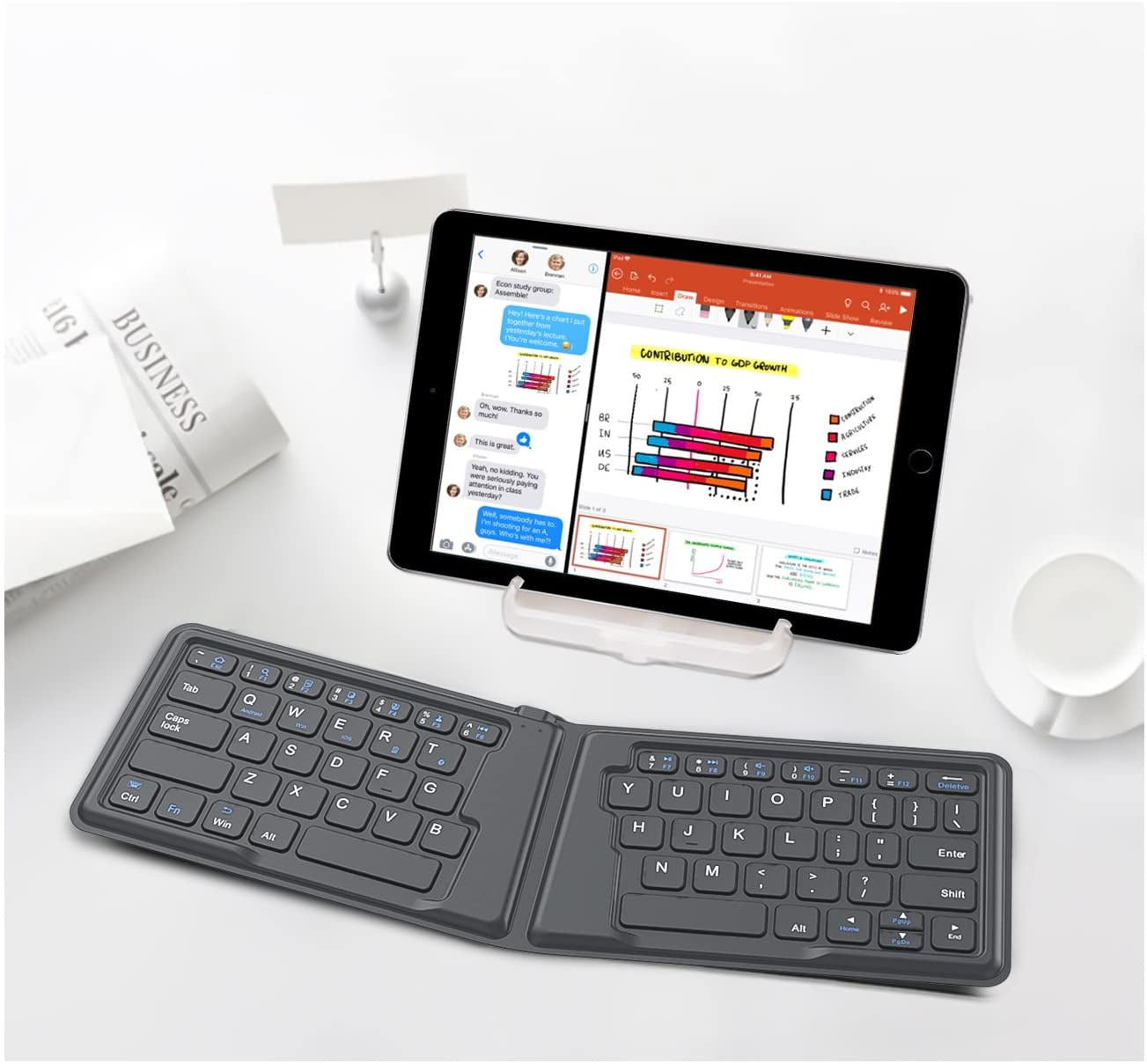 KOMI Foldable Bluetooth Keyboard, Ultra-Thin Folding Rechargeable Keyboard, Portable Wireless Keyboard for Laptop iPhone iPad, Compatible with All iOS Android Windows Tablet Smartphone Devices, Gray