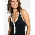 thumbnail image 3 of Time and Tru Women's and Women's Plus Size Zip Front Tank Romper Swimsuit, Sizes XS-3X, 3 of 5