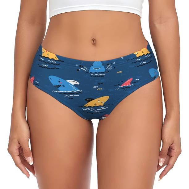 Fotbe Colorful Ocean Shark Calzones Estampados para Mujer – Ropa Interior de Algodón, Cómoda, Suave y Elástica-Large
