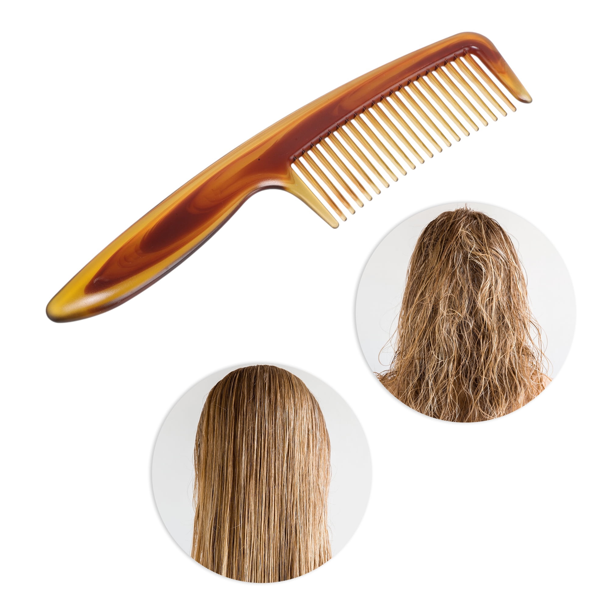 Unique Bargains 1 Pc Women Durable Two-Color Handle Flat Comb for Curly Hair Amber