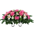 thumbnail image 3 of Sympathy Silks Artificial Cemetery Flowers Pink Dahlia/White Orchid Bouquet & Saddle with Vase, 3 of 7