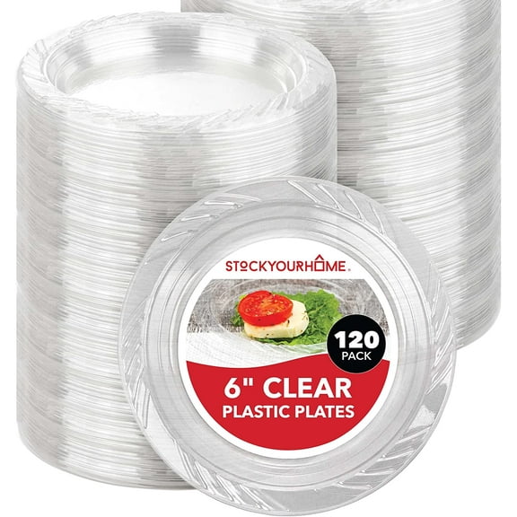 Stock Your Home 6-Inch Clear Plastic Dessert Plates (120 Pack) Flexible Disposable Clear Plates for Dessert & Appetizers, Crystal Clear Small Plates for Parties & Catering, Clear Plastic Party Plates