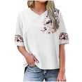 thumbnail image 2 of Cotton Linen Shirts for Women Plus Size Solid Color Round Neck T-Shirt Linen Top Large Shirt White, 2 of 6
