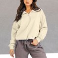 thumbnail image 2 of Sudadera de manga larga con media cremallera y ombligo expuesto para mujer traje de calle con cuello levantado, 2 of 7