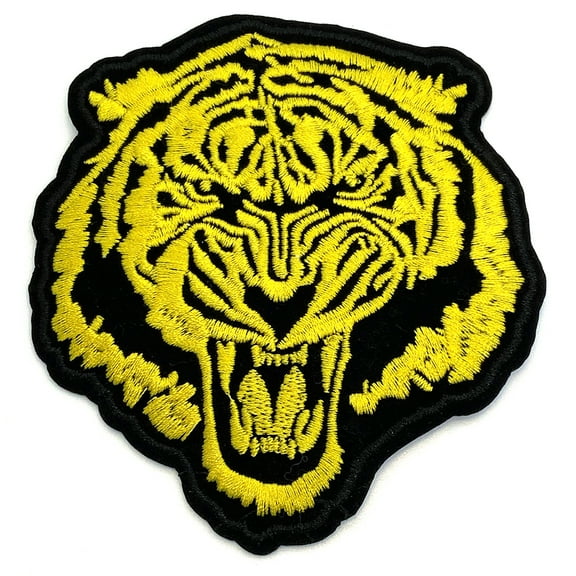 Gwen Studios Black and Yellow Fighting Tiger Embroidered Iron-on Patch Applique, 4" x 3.75"