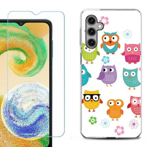 OneToughShield ® Compatible with Samsung Galaxy S24, Shockproof Fashion Phone Case, with Tempered Glass Screen Protector - Happy Owl