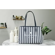 Kate Spade Street Tote Striped Blazer Blue Canvas Small Side Snap Shoulder Tote Handbag