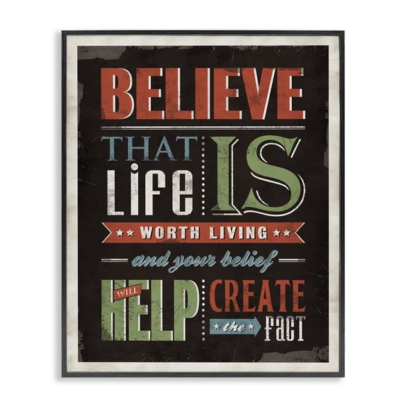 Stupell Industries Rustic Lodge Believe In Life Vintage Word Design Black Framed Giclee Art, 11 x 14, by Estera Kecek