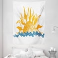 thumbnail image 1 of Modern Decor Tapestry, The Source of Life Sun with Fire like Beams and Wave like Clouds Image, Wall Hanging for Bedroom Living Room Dorm Decor, 60W X 80L Inches, Yellow and Blue, by Ambesonne, 1 of 2