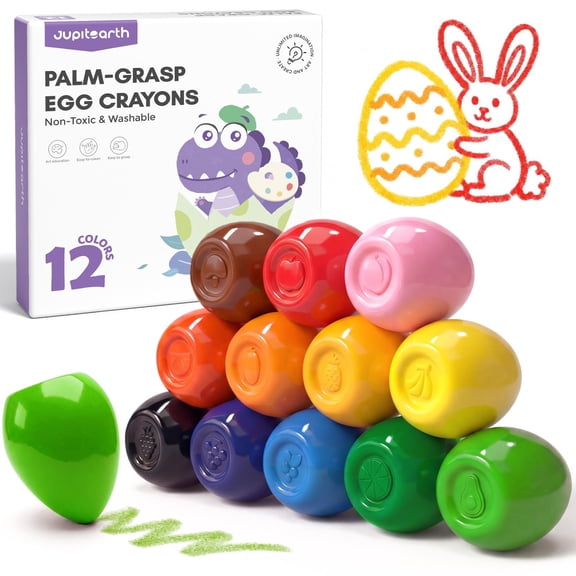 Jupitearth 12 Ct Washable,Non Toxic & Sillky Jumbo Egg Crayons for toddlers 1-3 and Kids 4-8,Back to School Art Supplies for Classroom,Teachers,Students