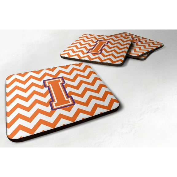 Letter I Chevron Orange and Regalia Foam Coaster Set of 4