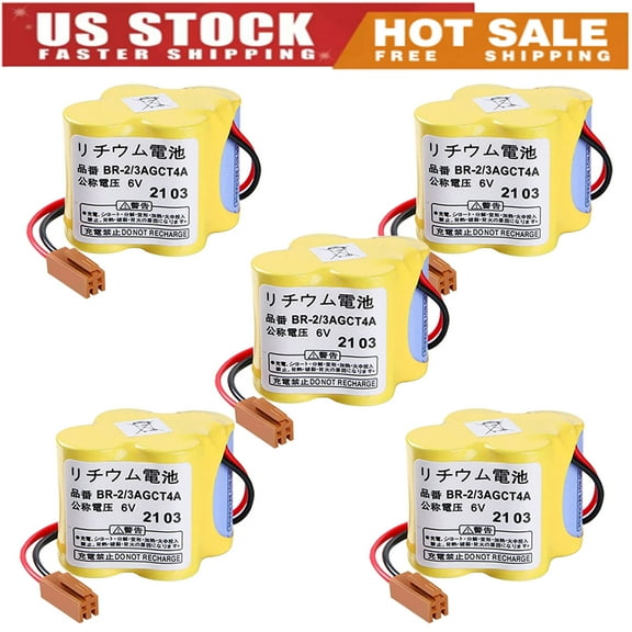 5PCS BR-2/3AGCT4A 6V 4400mAh Replacement Lithium Battery with Brown Plug for FANUC Controls A98L-0031-0025 CNC System