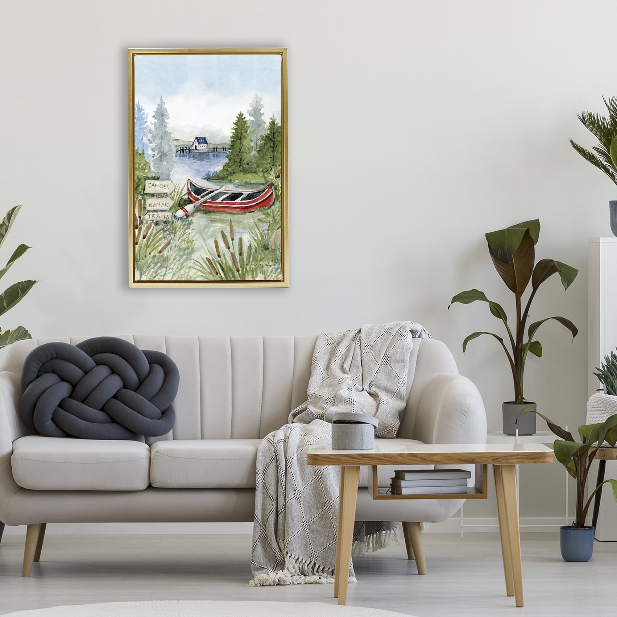 Stupell Industries Canoe On Lake Gold Framed Floater Canvas Wall Art, design by Susan Winget