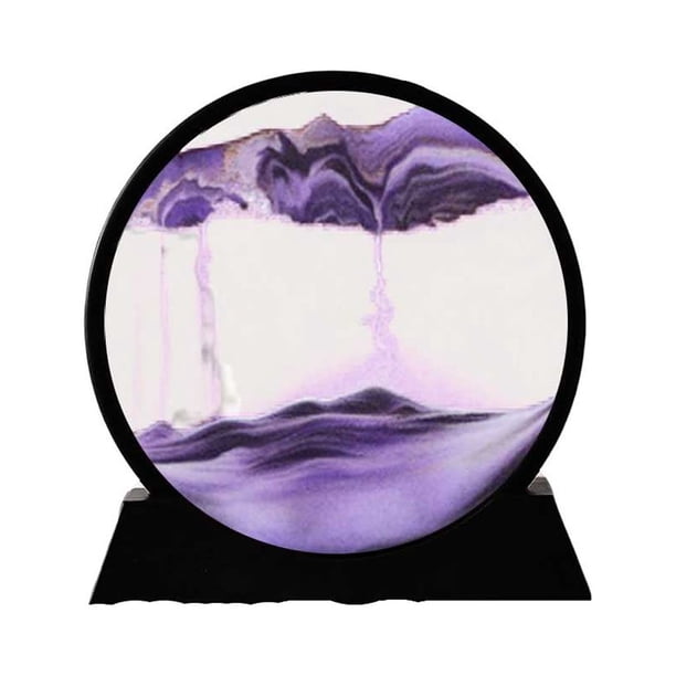 Cateissary Cuadro de arena que fluye en la mesa, estantería artística, adorno decorativo, decoración de paisaje Natural, marco negro, Decoración Púrpura 12 pulgadas
