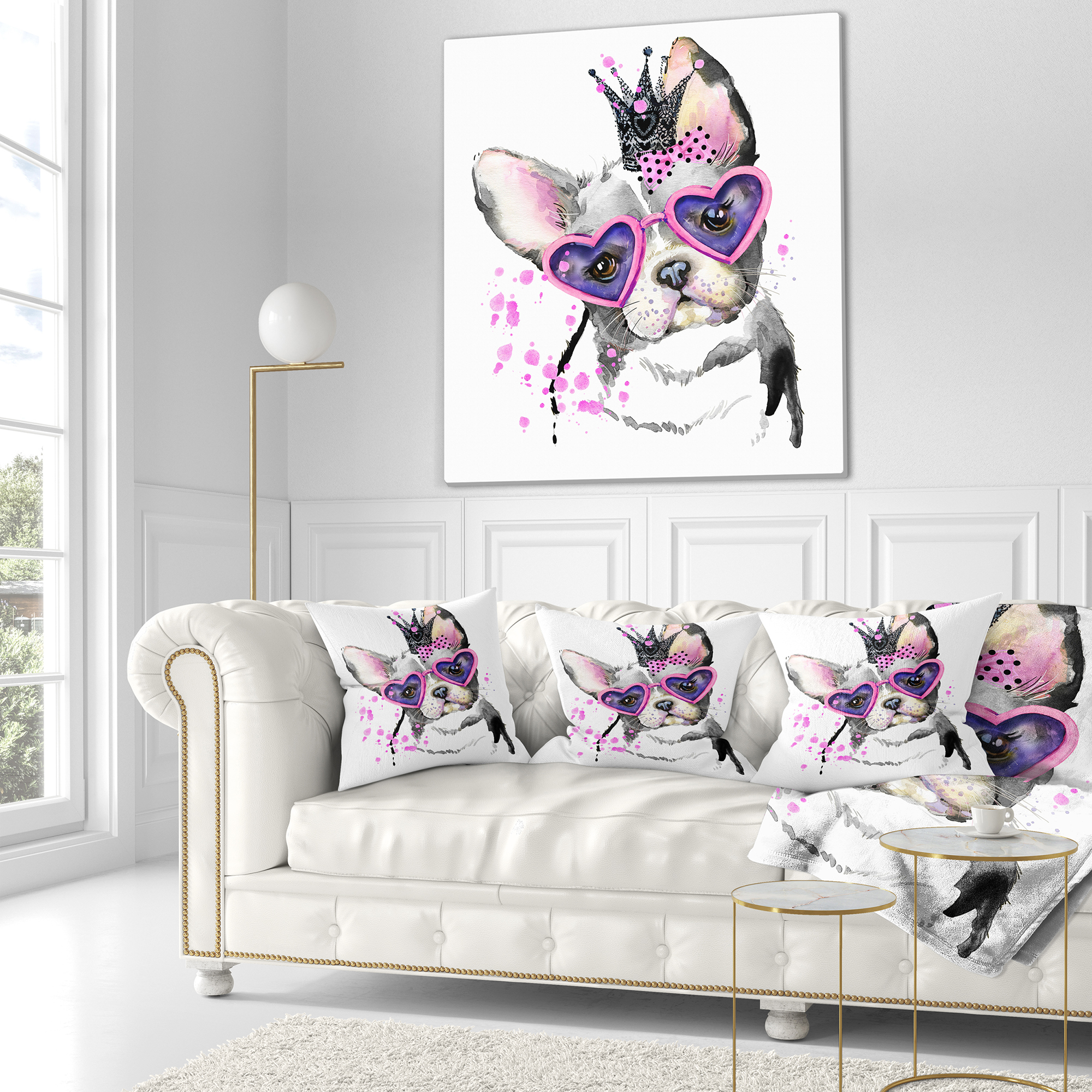 Designart Sweet Funny Dog with Glasses - Animal Throw Pillow - 16x16