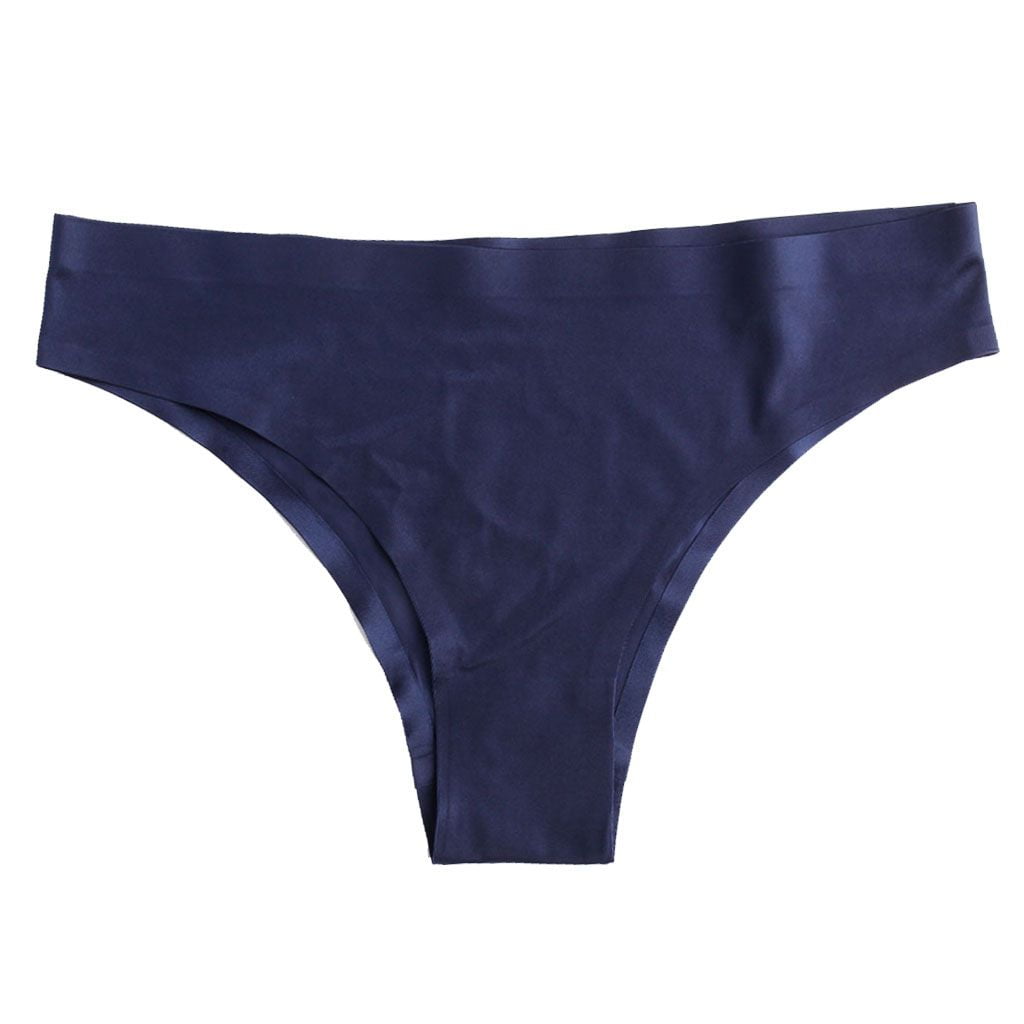 BadPiggies Women's Ice Silk Comfortable G-string Briefs Panties Sexy Thong  Seamless Underwear Lingerie (L, Navy) 