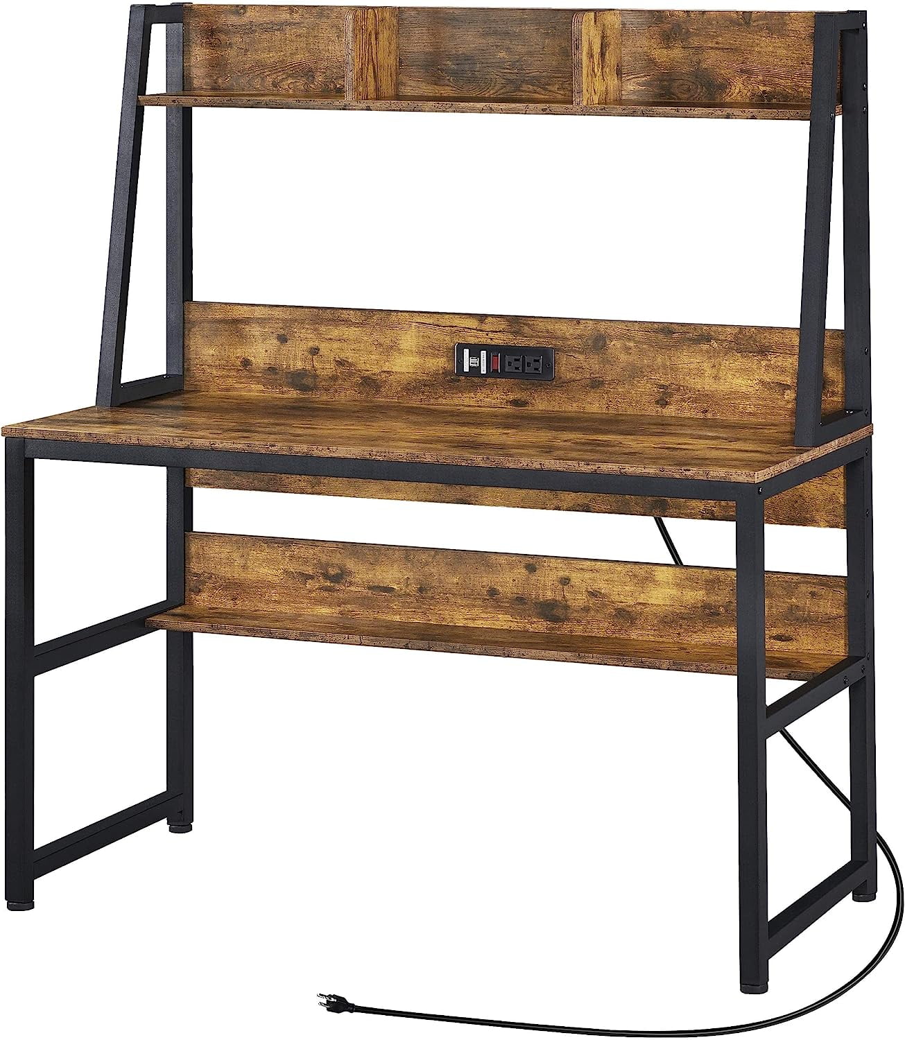 Industrial Home Office Table Computer Writing Desk with Power Outlet