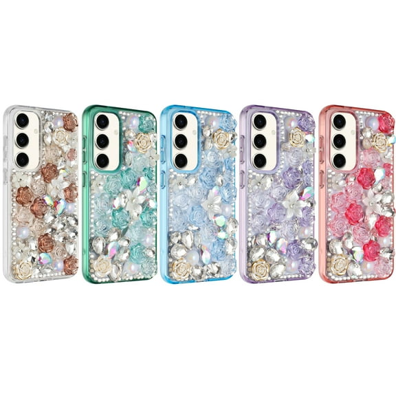 Samsung Galaxy S24 Case, Luxury Fashion Diamonds Gems Colorful Pink/Red