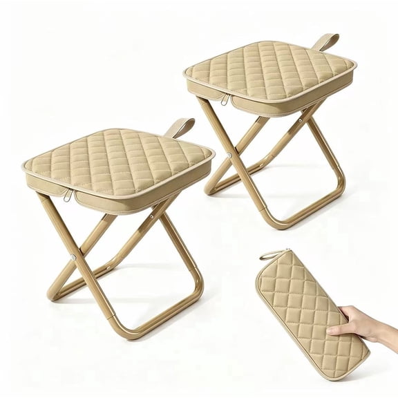 Folding Camp Stool - 2 Pack Lightweight Portable Pocket Chair, 350 lbs Capacity, Khaki