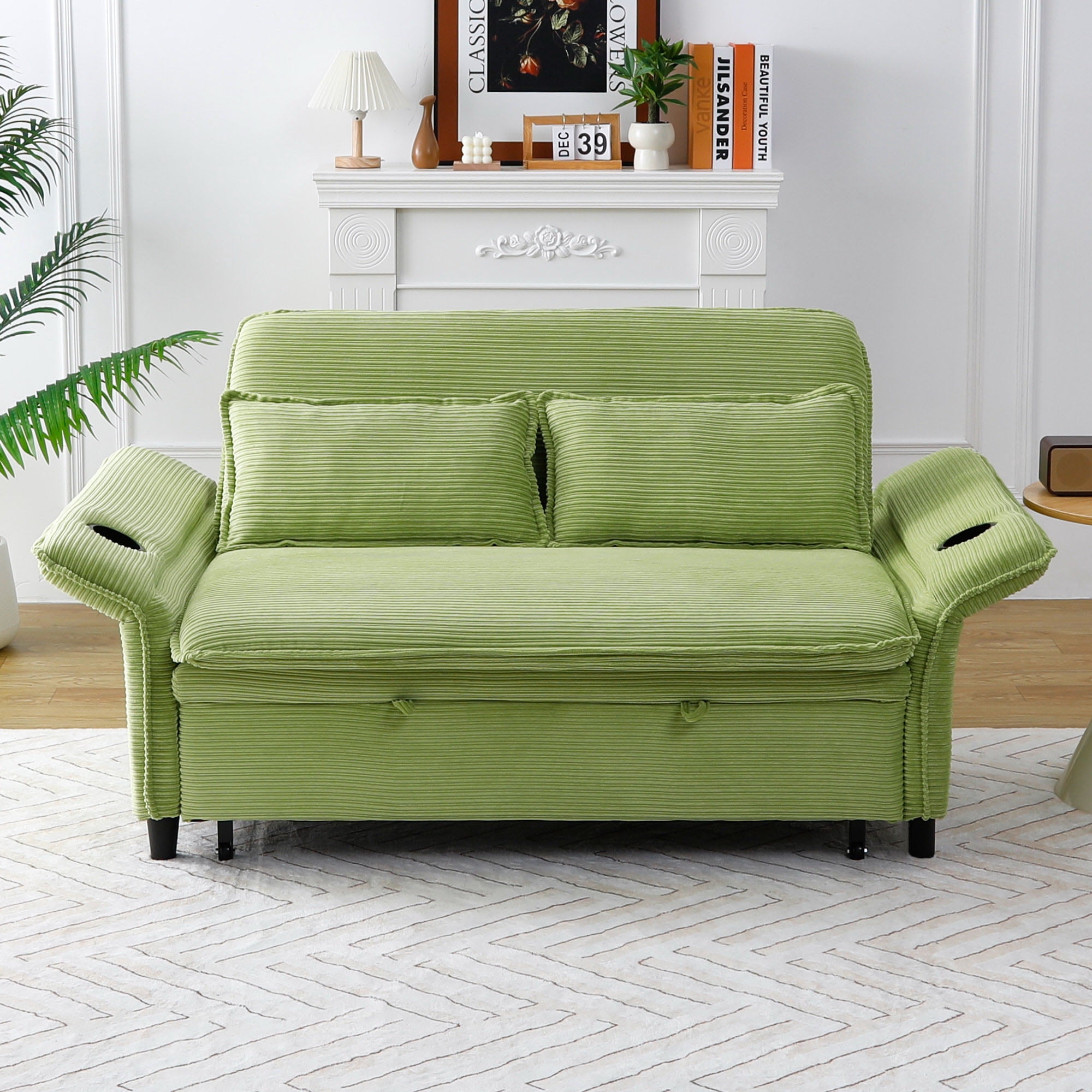 Euroco 65.74'' Letter-Striped Convertible Sofa Bed with Adjustable Armrests and Backrest – Pull-Out Sleeper Couch for Living Room or Apartment