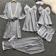 thumbnail image 4 of SCSAlgin Womens 5 Piece Satin Pajama Set Lace Camisole Nightgown with Shorts Pants Robe Sleepwear Sexy Floral Nightwear, 4 of 6