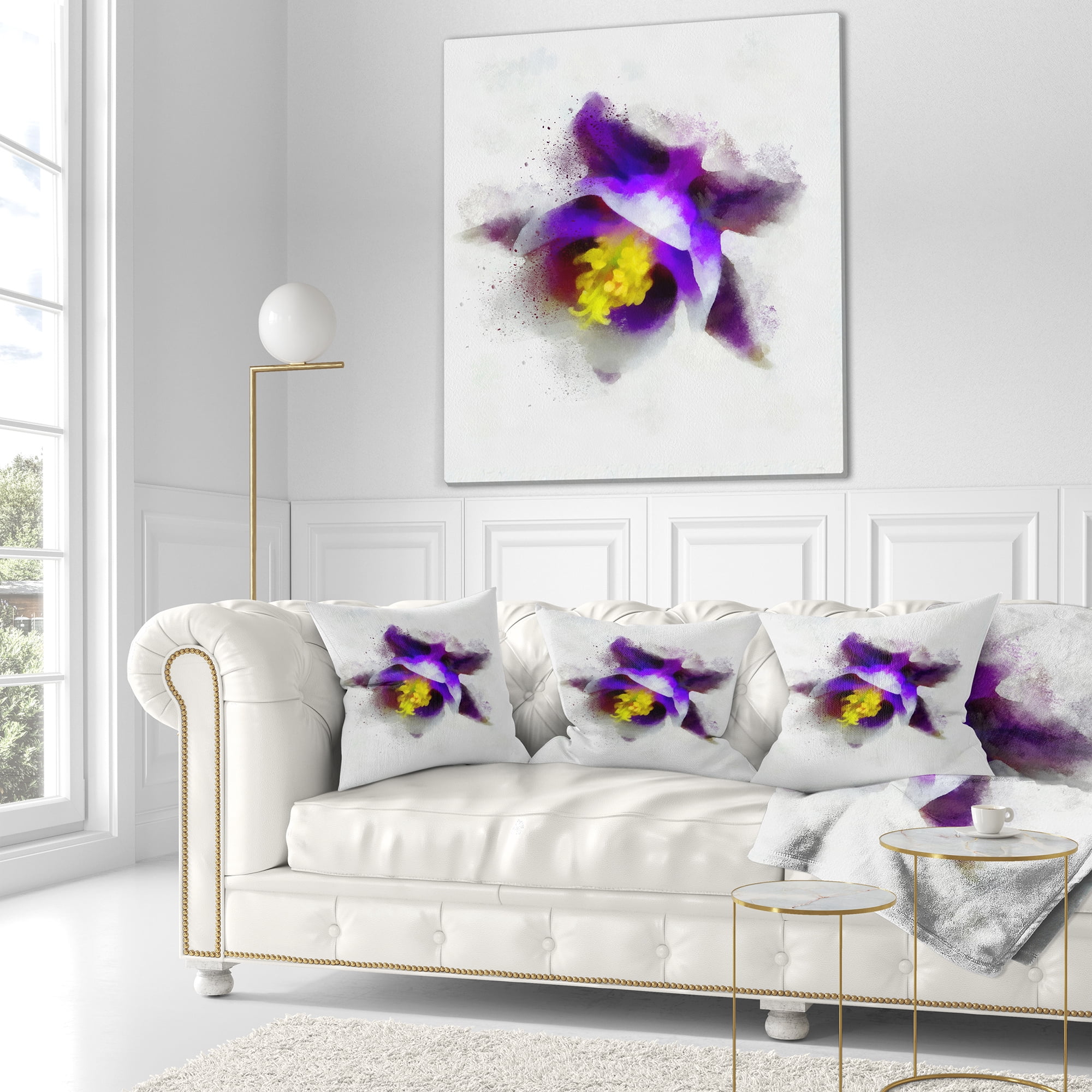 Designart Blue Flower with Yellow Stigma - Floral Throw Pillow - 18x18