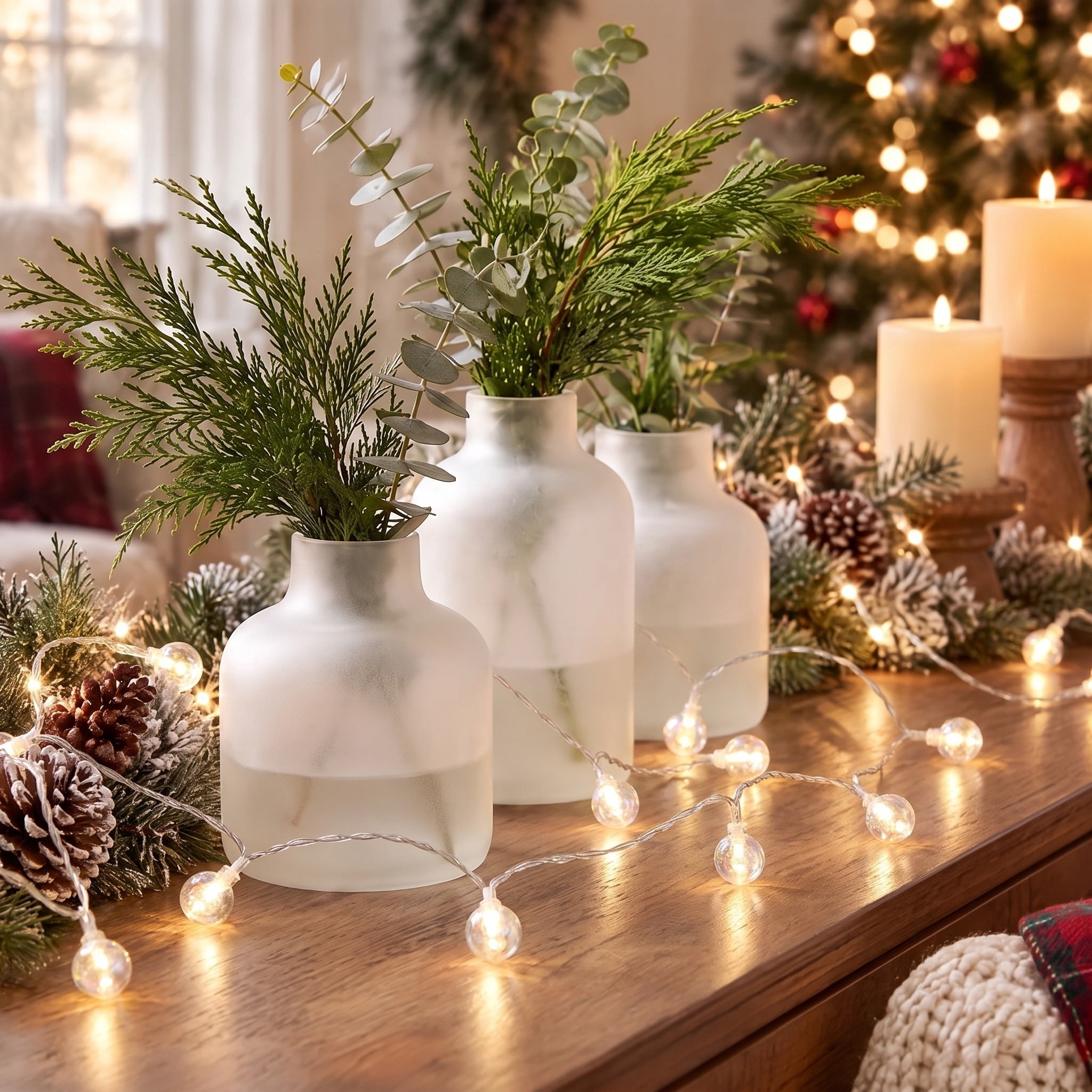 Indoor 20-Count Battery-Operated LED G15 Christmas String Lights, Warm White, Transparent Wire, 7.9', by Holiday Time