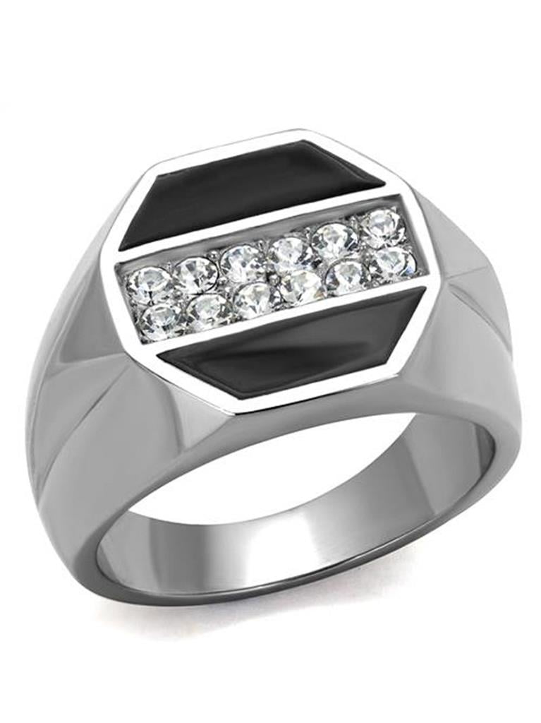 MEN'S 2.15 CT ROUND CUT SIMULATED DIAMOND SILVER STAINLESS STEEL RING SIZE 8-13