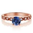thumbnail image 2 of Gem Stone King 18K Rose Gold Plated Silver Ring Round Blue Created Sapphire and Moissanite (1.12 Cttw, Size 7), 2 of 2