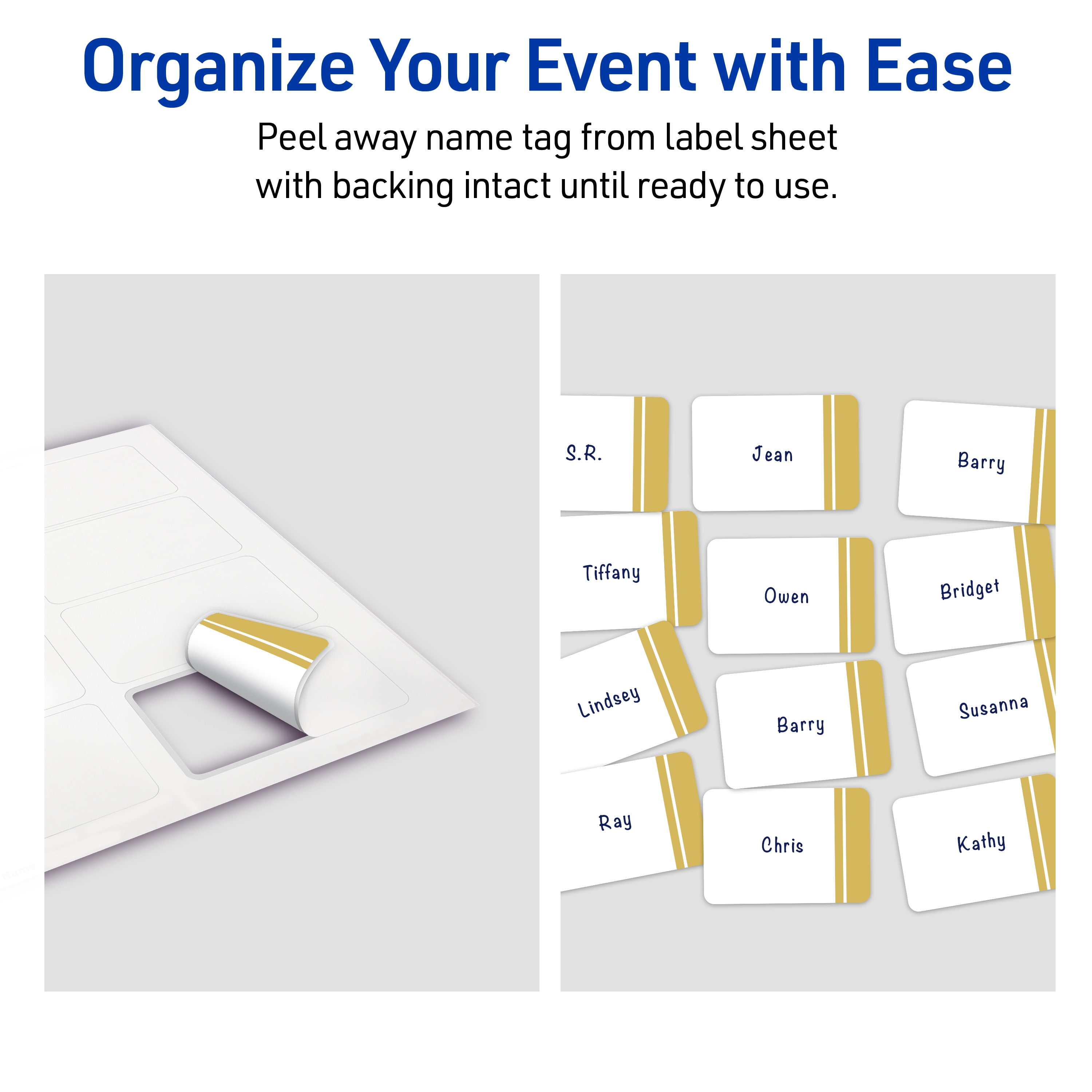 Avery Adhesive Name Tags, Matte White, Double Dipped Gold Edge