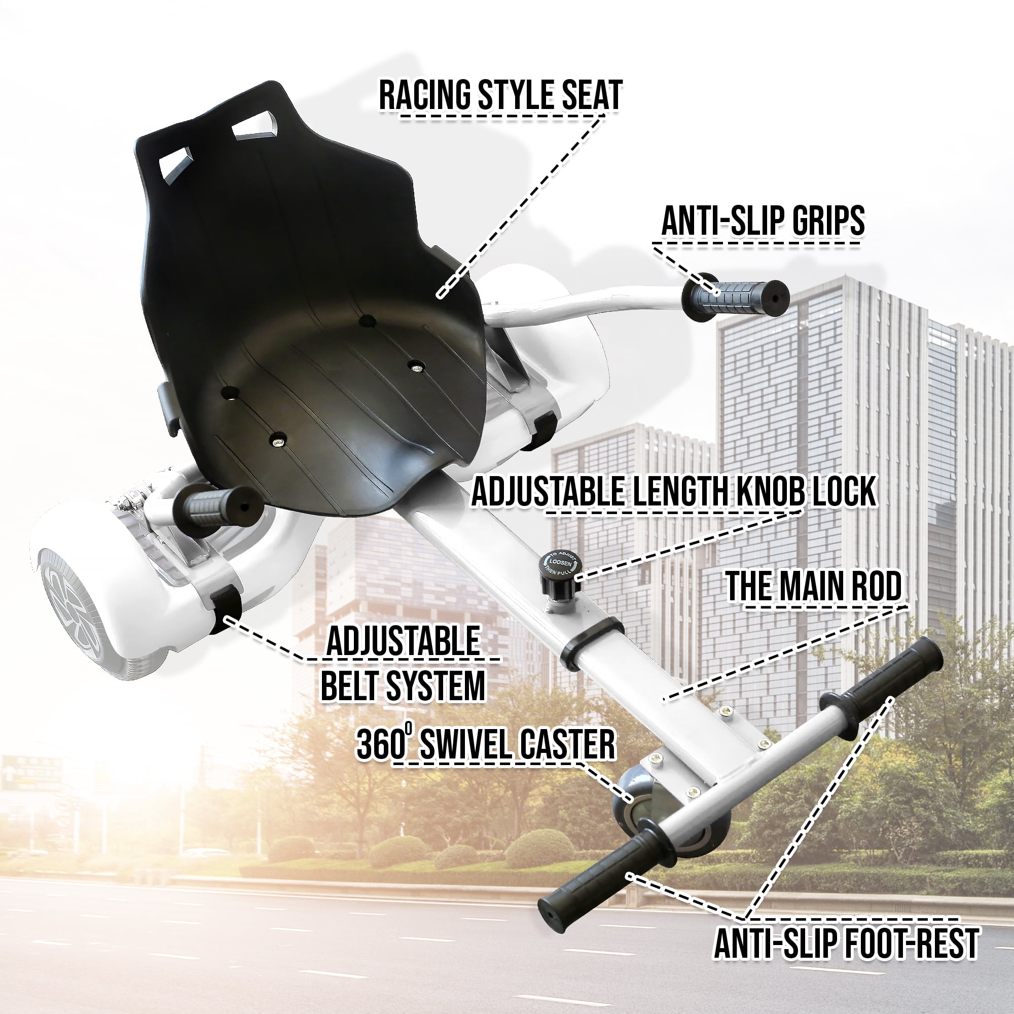 Cynetus Adjustable HoverCart HoverKart Go Cart Hover Cart Seat Hoverboard Seat Attachment for Electric Hoverboard self-stabilizing Scooter