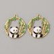 thumbnail image 1 of Alloy Enamel Pendants Panda Bamboo Charm Light Gold Green 28x25x1.5mm Hole: 2mm, 1 of 2