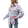 thumbnail image 2 of Women's Sherpa Lined Fleece Flannel Plaid Shirt Jacket Button-down Color Block Long Sleeve Lapel Outerwear with Pockets, 2 of 8
