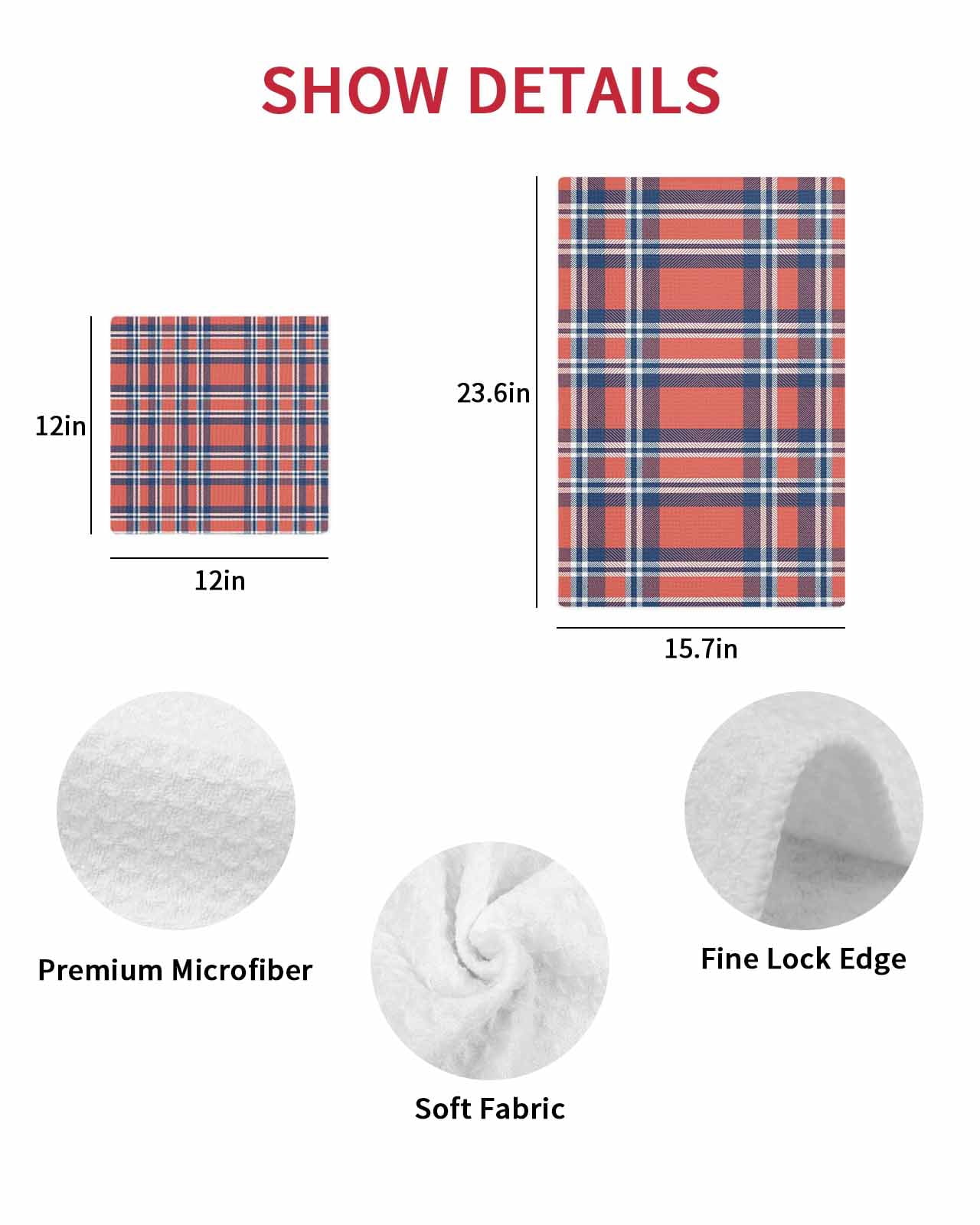 Orange Blue Hand Towels Set, Waffle Weave Kitchen Towels 4 Pieces, British Style Buffalo Plaid Lattice Microfiber Hair Face Bath Tea Towel Absorbent Quick Drying Cleaning Dish Cloths, 15.7"x23.6"